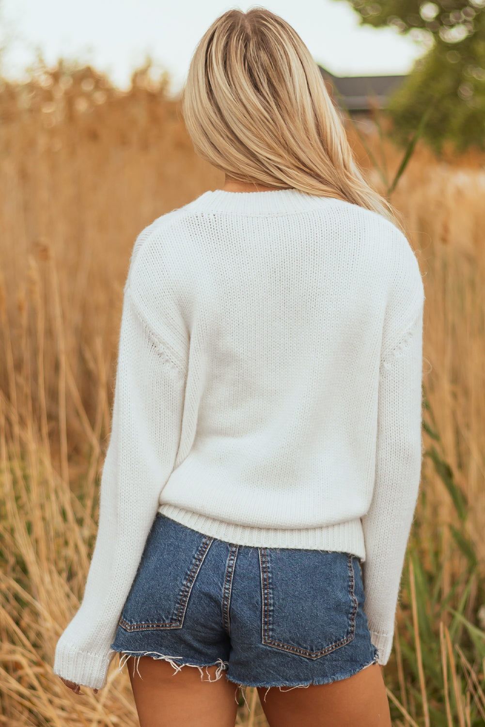 White Embroidered Bow Boots Graphic Drop Shoulder Sweater - Roses