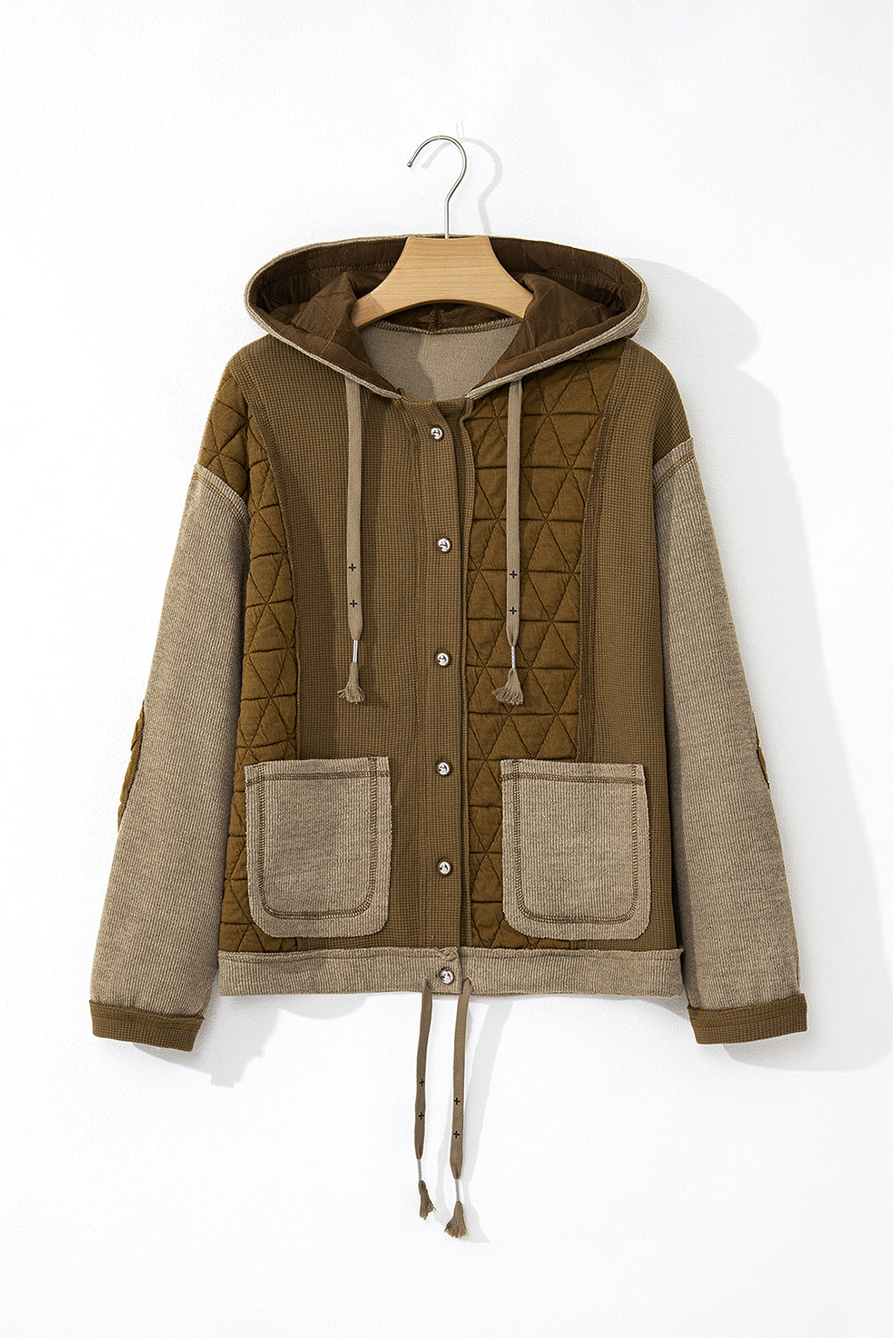Jungle Green Quilted Textured Patchwork Jacket