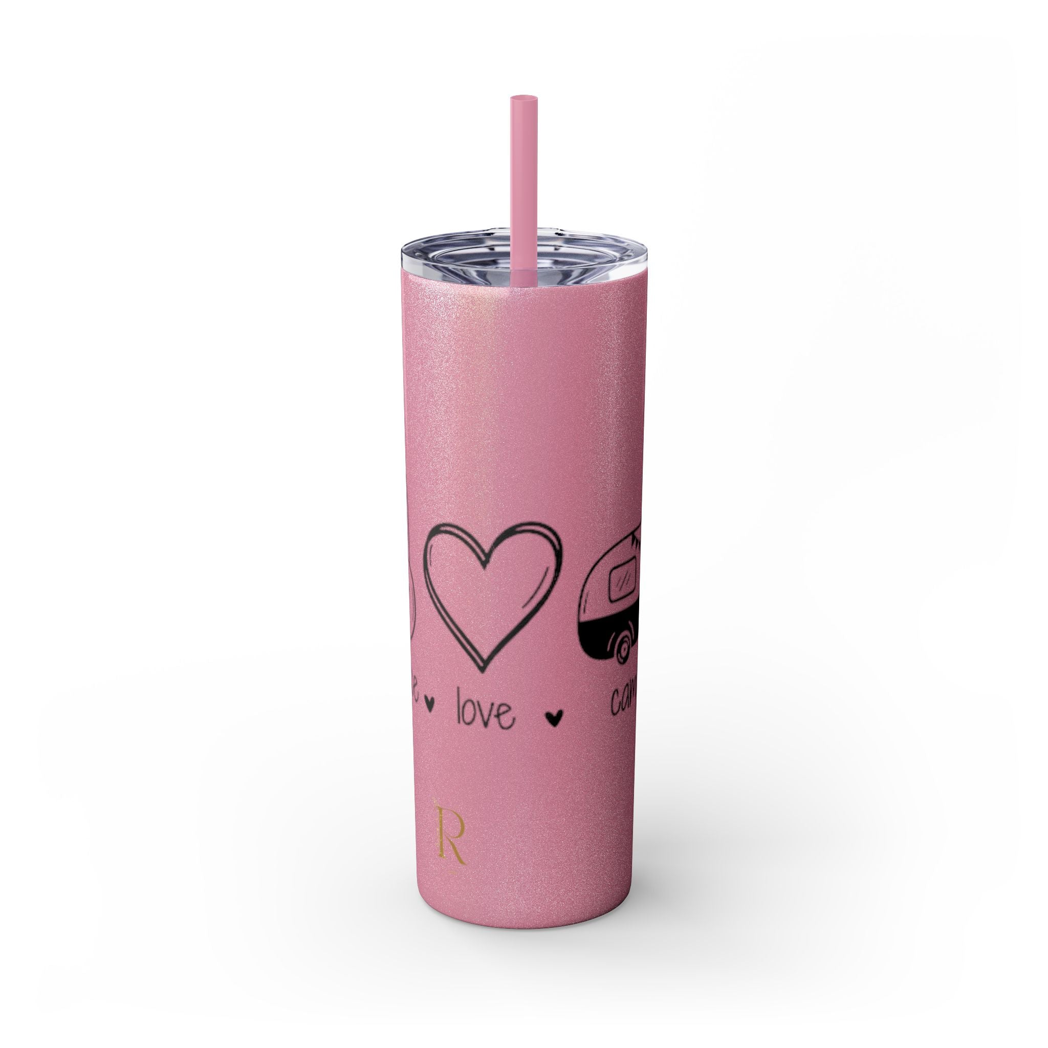 Peace & Love Skinny Tumbler with Straw, 20oz - Stylish Travel Mug for Water, Juice, and Smoothies - Roses