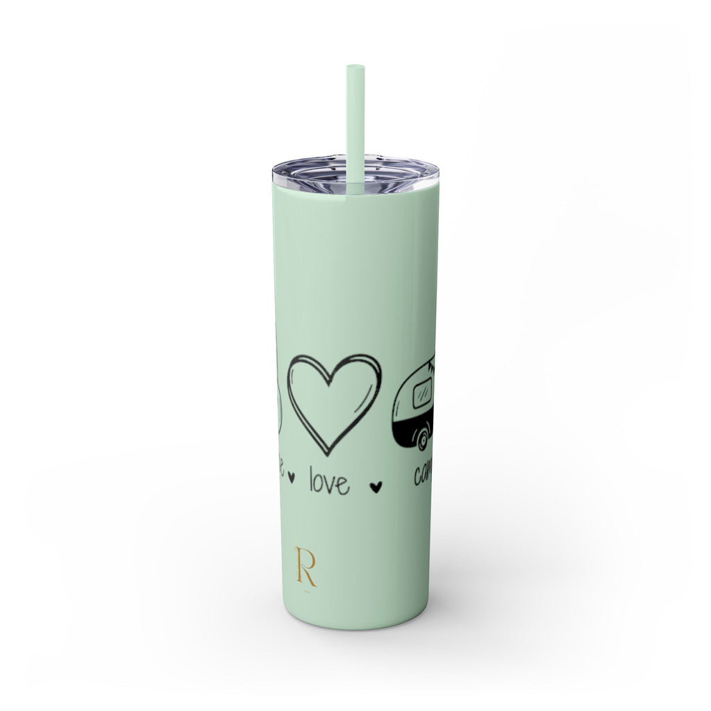 Peace & Love Skinny Tumbler with Straw, 20oz - Stylish Travel Mug for Water, Juice, and Smoothies - Roses