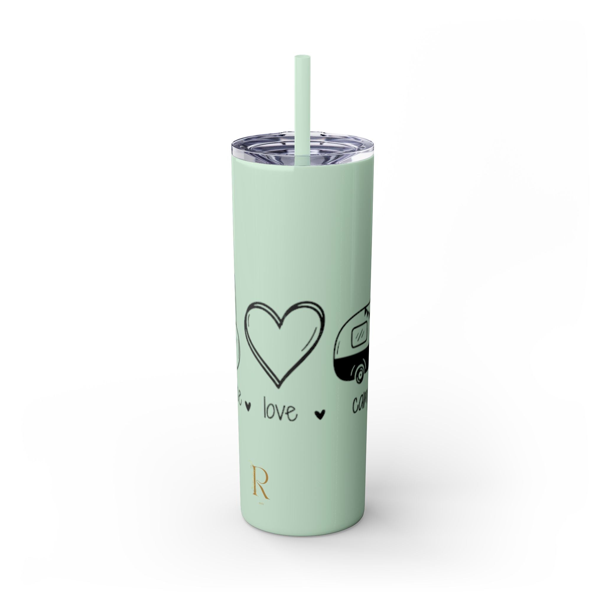 Peace & Love Skinny Tumbler with Straw, 20oz - Stylish Travel Mug for Water, Juice, and Smoothies - Roses