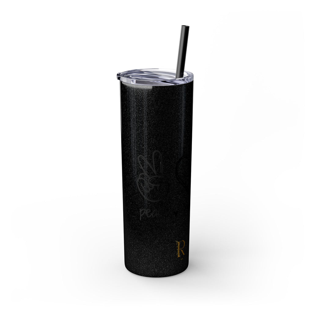 Peace & Love Skinny Tumbler with Straw, 20oz - Stylish Travel Mug for Water, Juice, and Smoothies