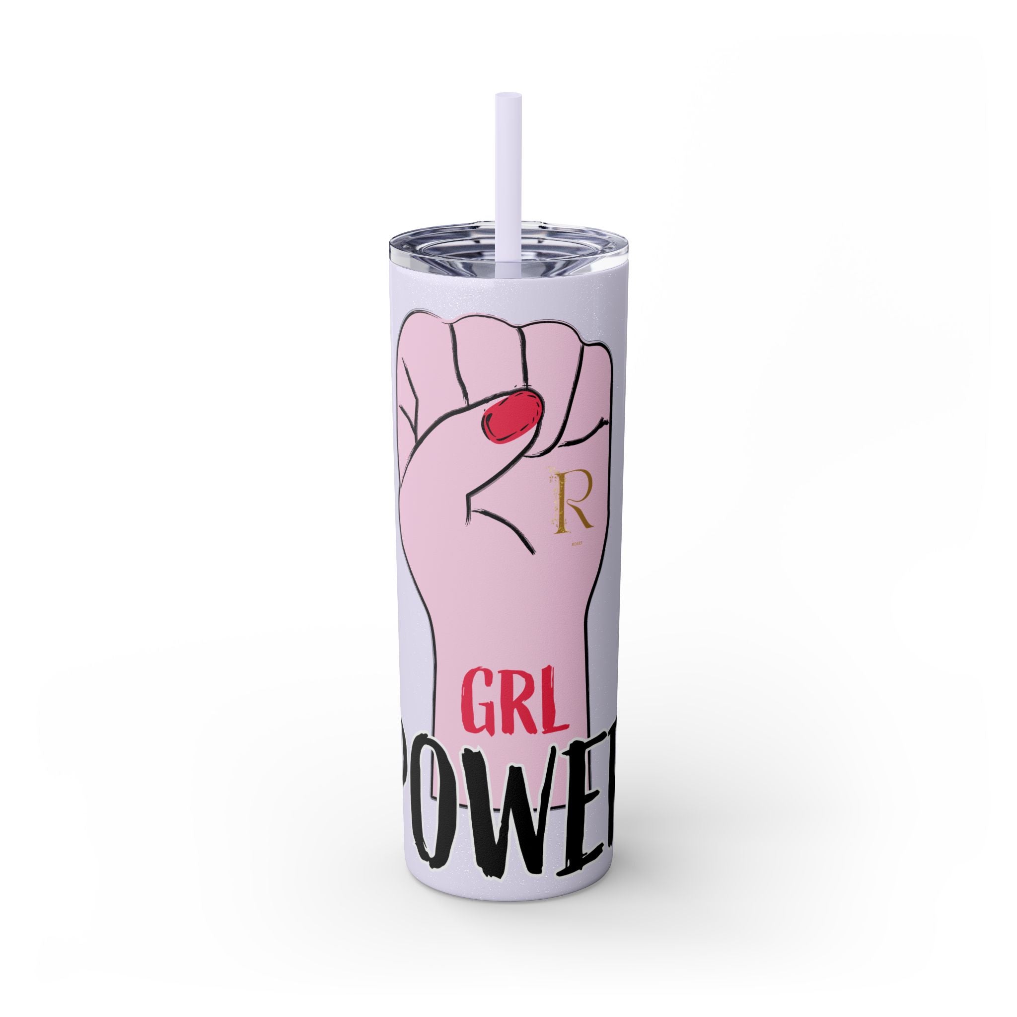 Empowered Girl Power Skinny Tumbler with Straw, 20oz - Roses