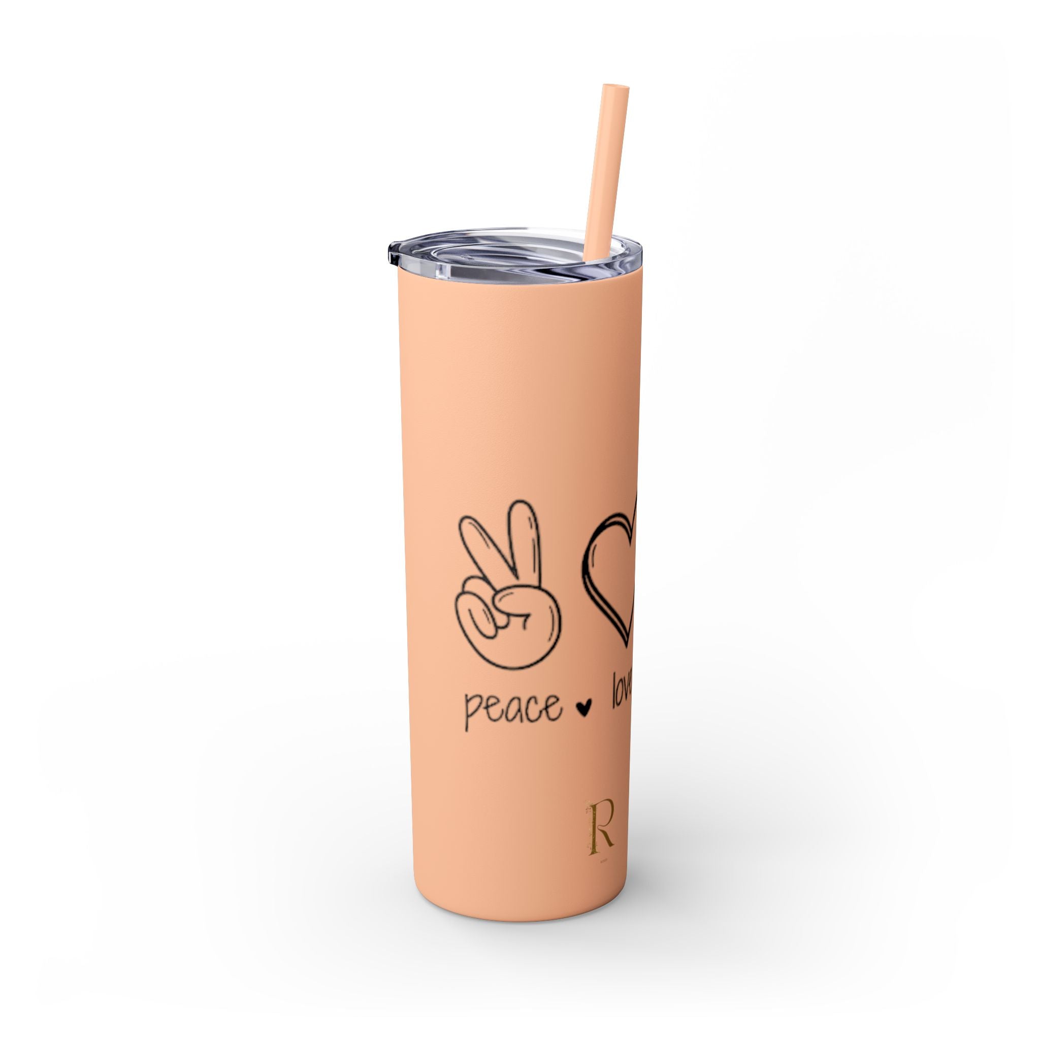 Peace & Love Skinny Tumbler with Straw, 20oz - Stylish Travel Mug for Water, Juice, and Smoothies