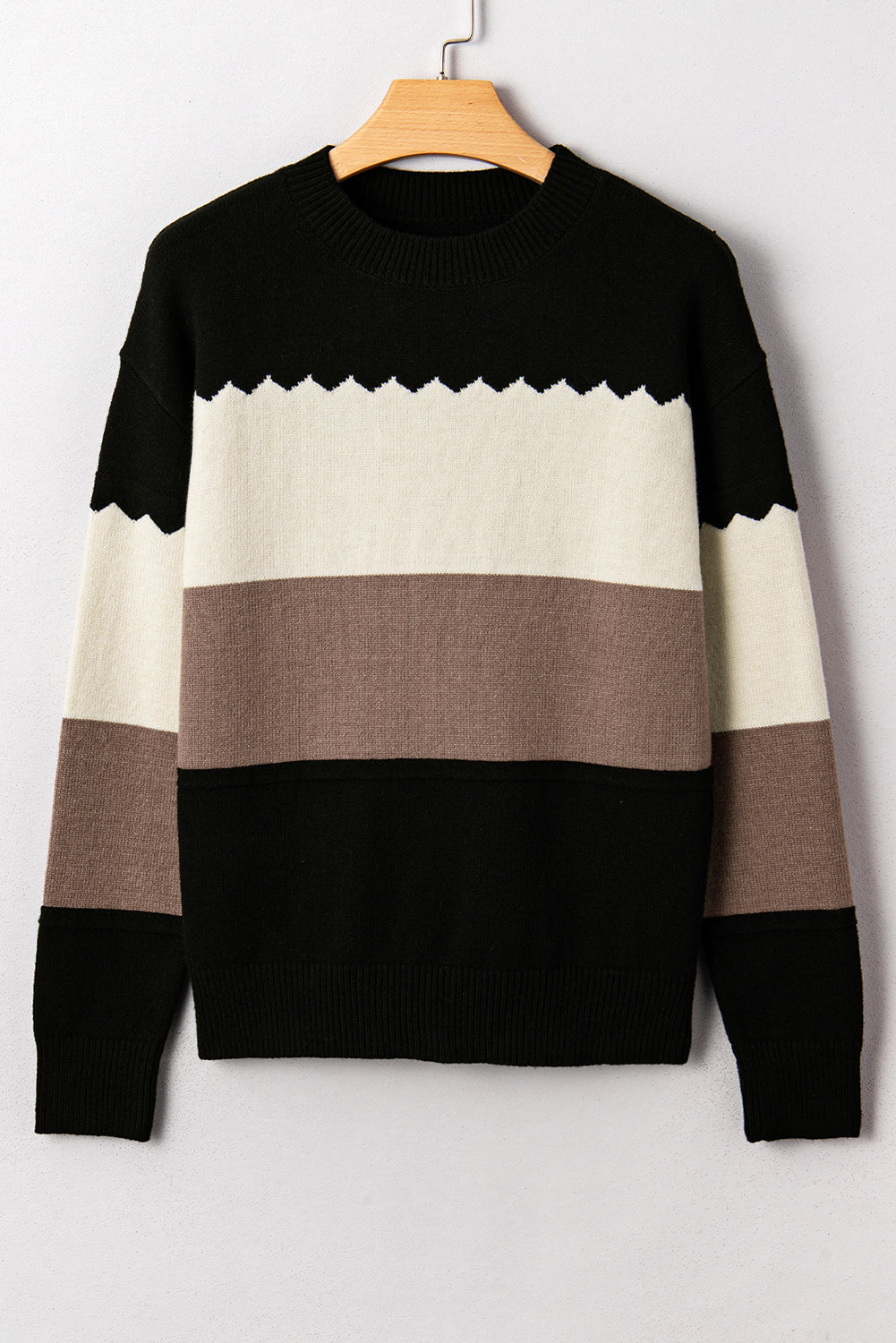 Black Colorblock Crew Neck Drop Shoulder Sweater - Roses