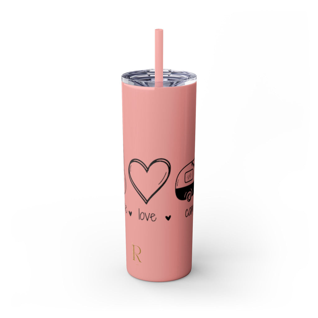 Peace & Love Skinny Tumbler with Straw, 20oz - Stylish Travel Mug for Water, Juice, and Smoothies - Roses