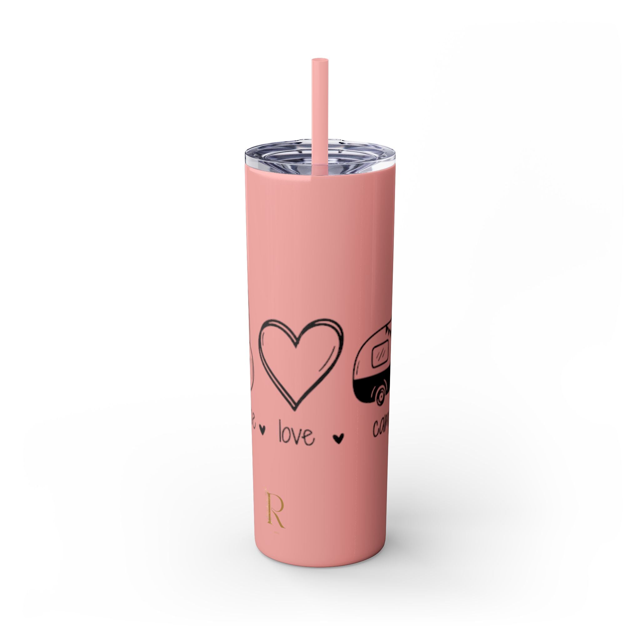 Peace & Love Skinny Tumbler with Straw, 20oz - Stylish Travel Mug for Water, Juice, and Smoothies - Roses
