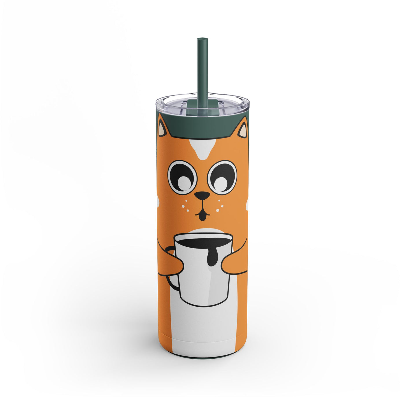 Cute Cat-Themed 20oz Skinny Tumbler for Coffee Lovers - Roses