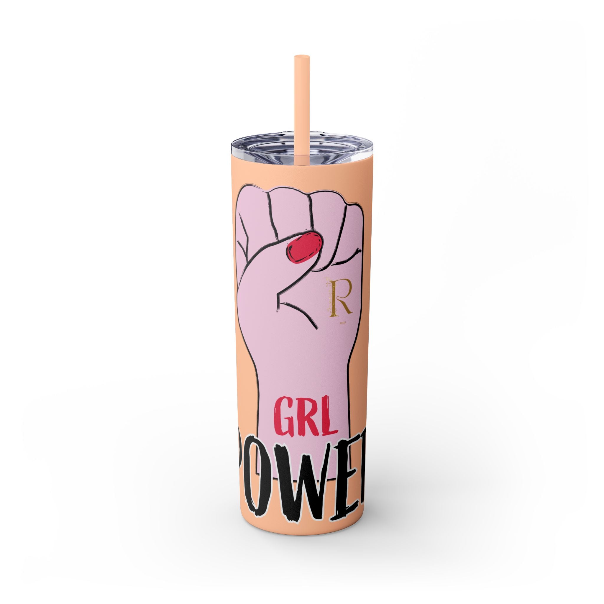 Empowered Girl Power Skinny Tumbler with Straw, 20oz - Roses