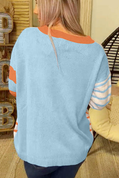 Orange Striped Colorblock Pullover Sweater - Roses