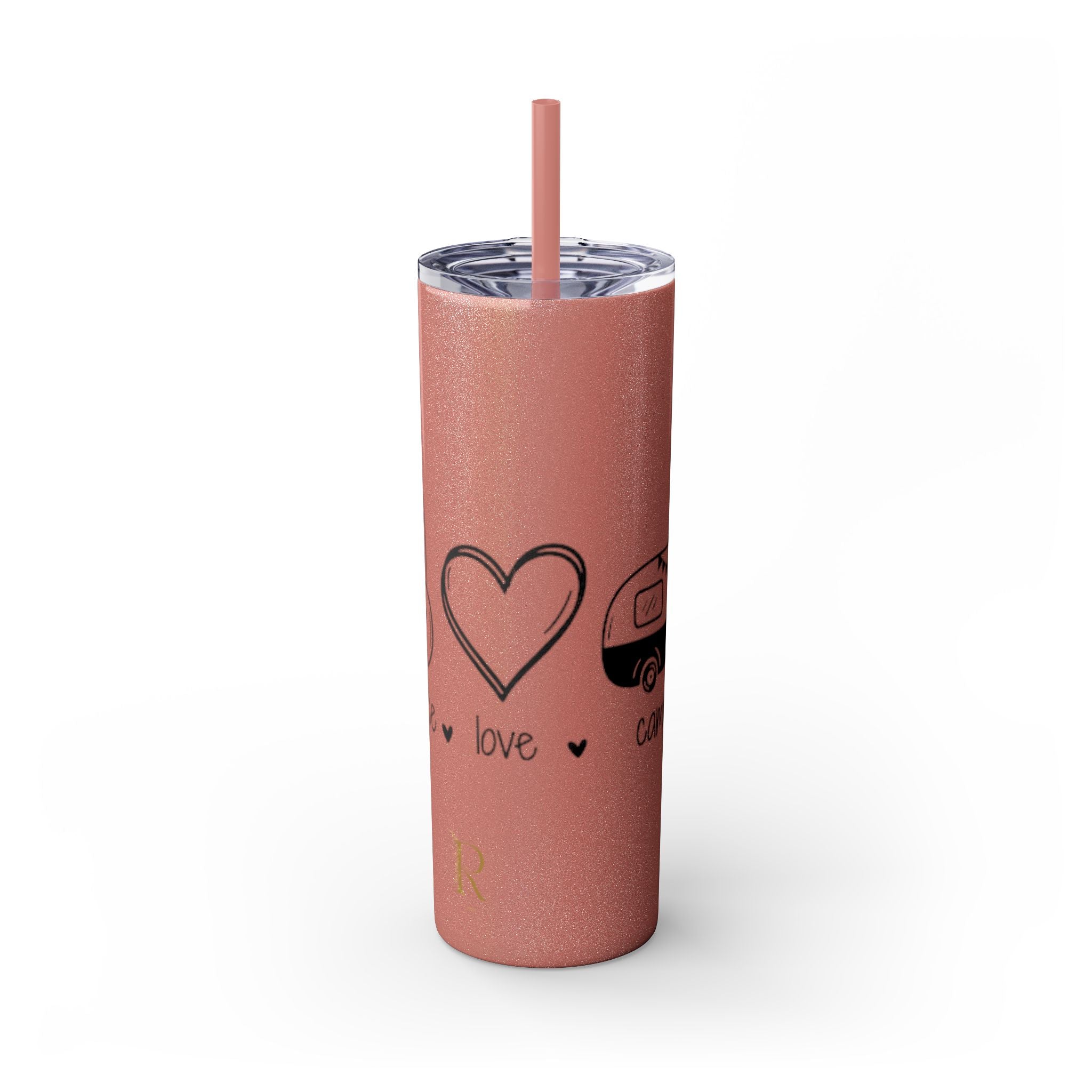Peace & Love Skinny Tumbler with Straw, 20oz - Stylish Travel Mug for Water, Juice, and Smoothies - Roses