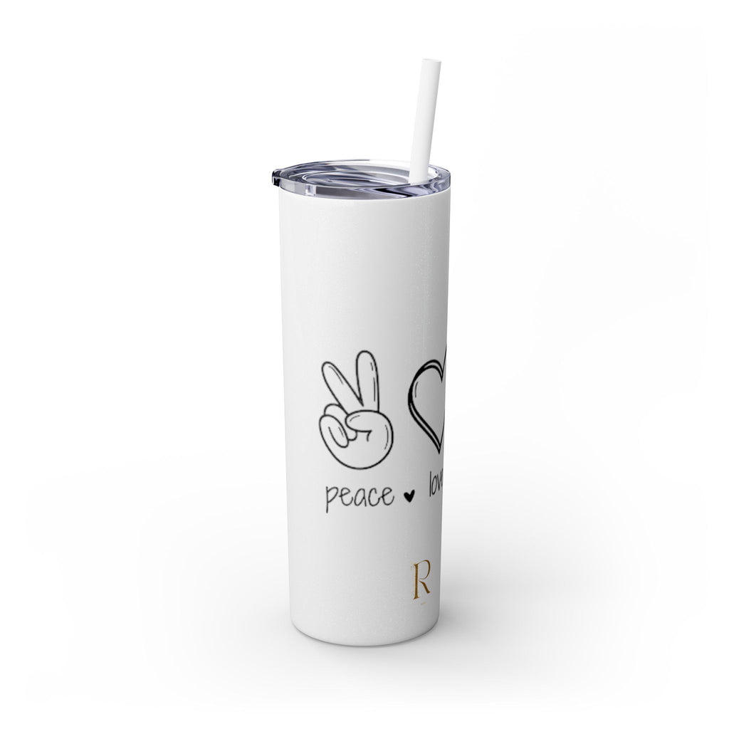 Peace & Love Skinny Tumbler with Straw, 20oz - Stylish Travel Mug for Water, Juice, and Smoothies - Roses