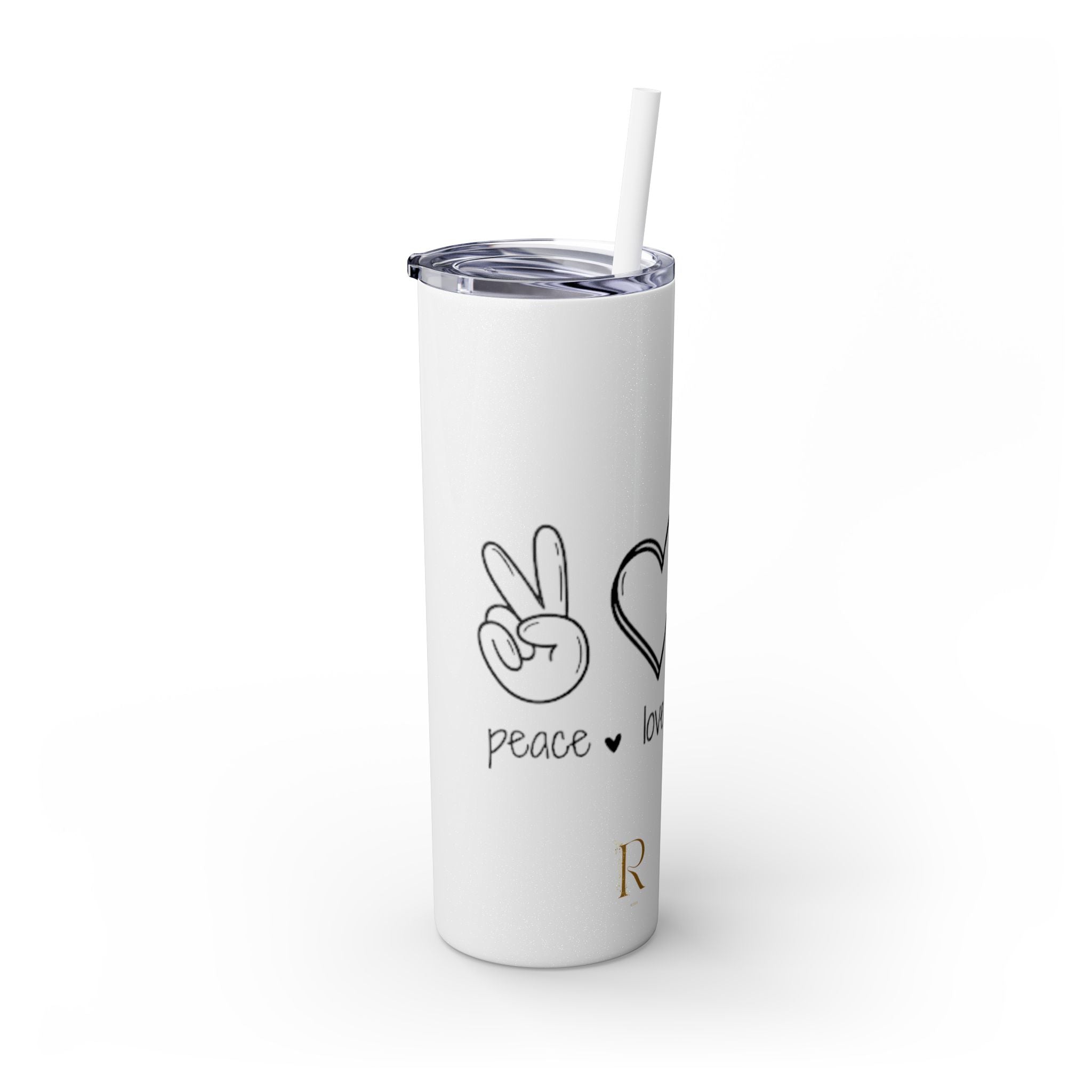 Peace & Love Skinny Tumbler with Straw, 20oz - Stylish Travel Mug for Water, Juice, and Smoothies - Roses