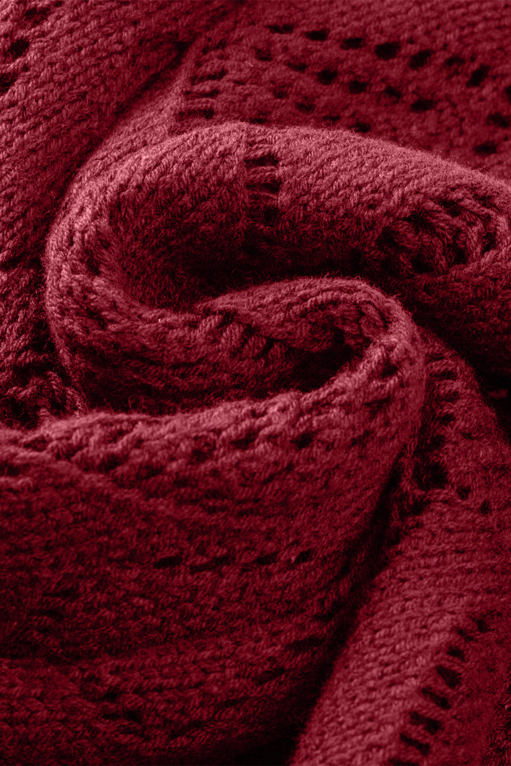 Red Button Up Hollow Out Loose Long Cardigan - Roses