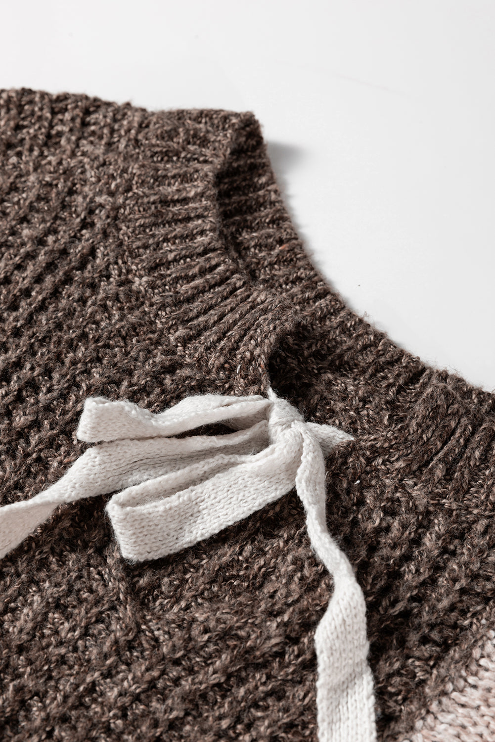 Brown Colorblock Patchwork Knotted Back Loose Fit Sweater - Roses