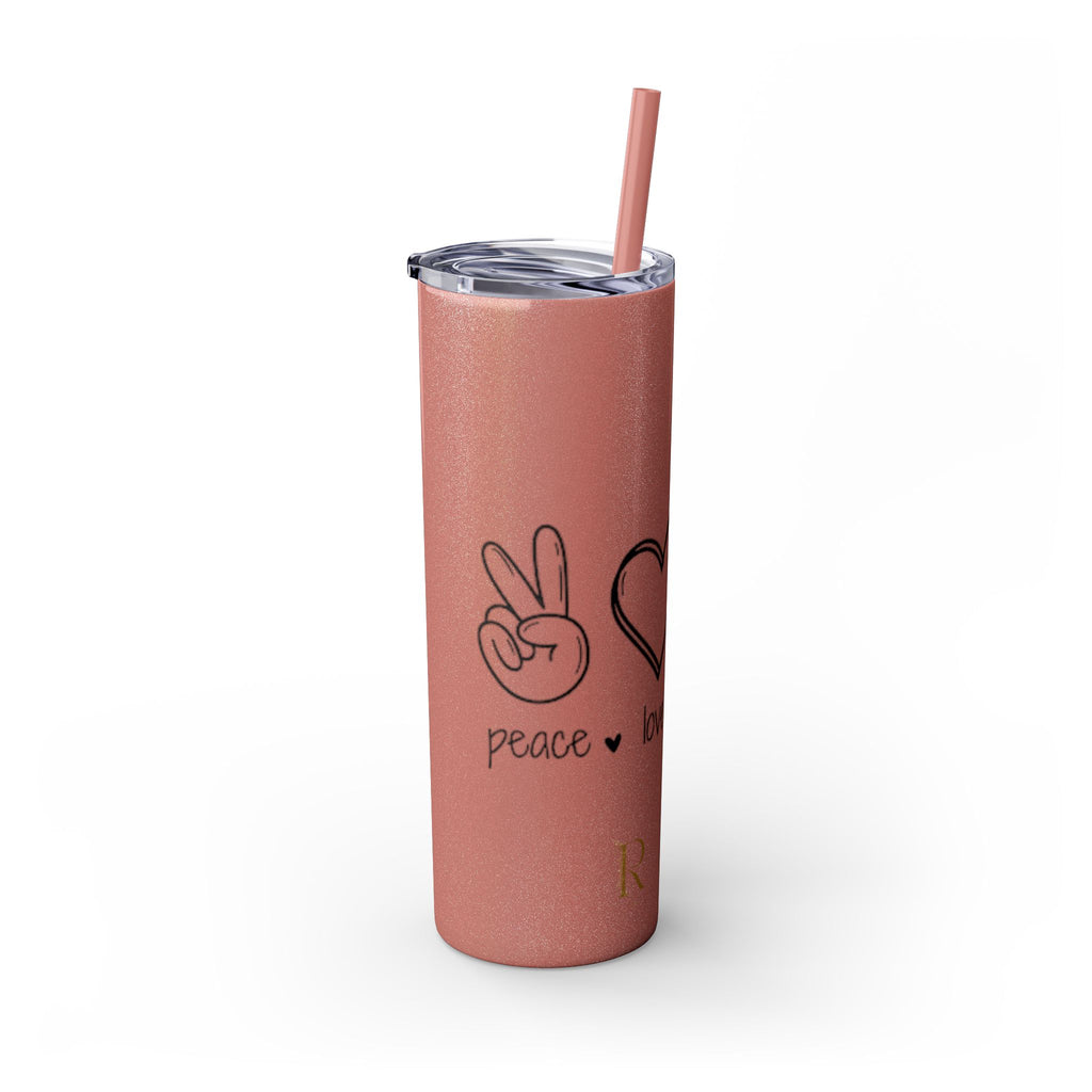 Peace & Love Skinny Tumbler with Straw, 20oz - Stylish Travel Mug for Water, Juice, and Smoothies - Roses
