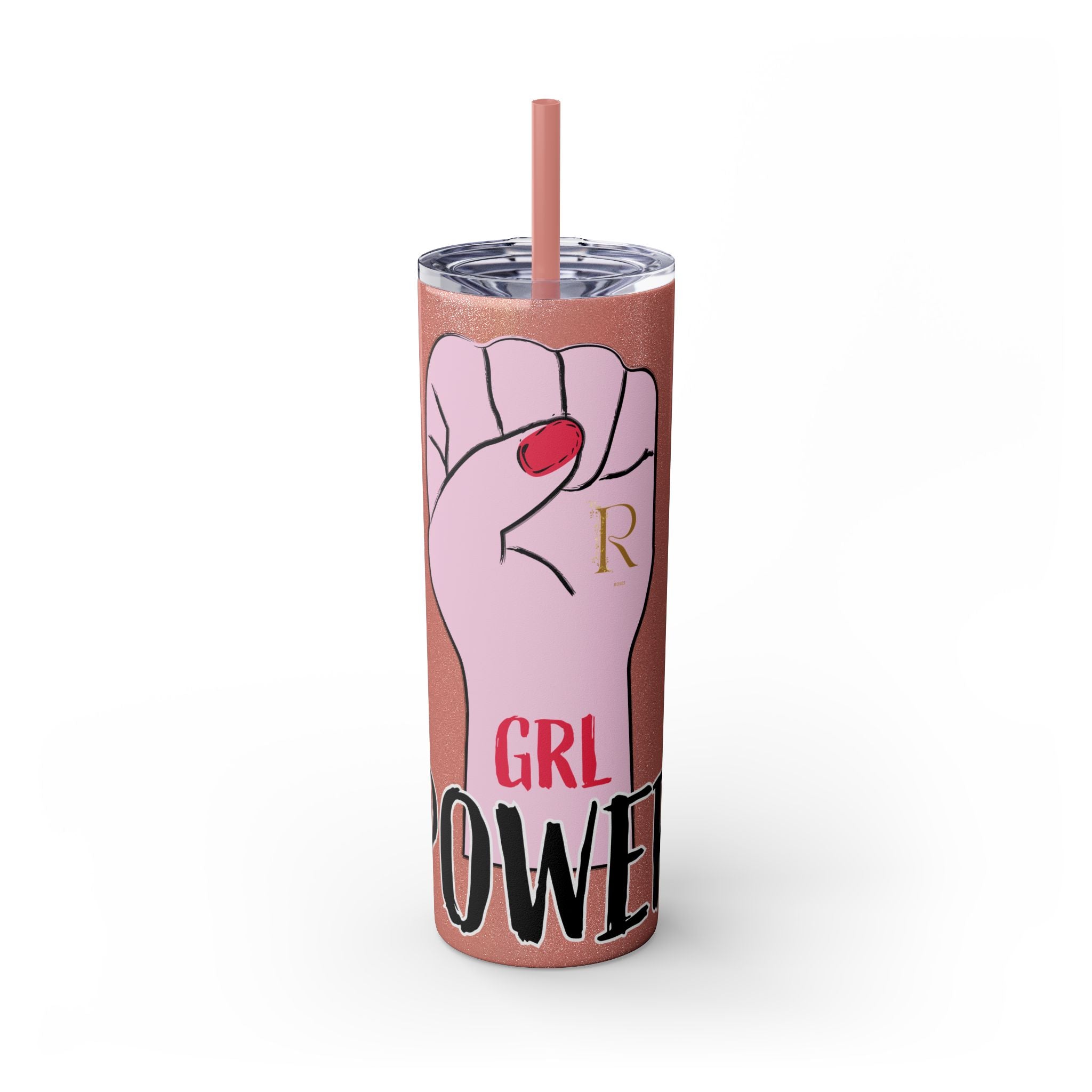 Empowered Girl Power Skinny Tumbler with Straw, 20oz - Roses