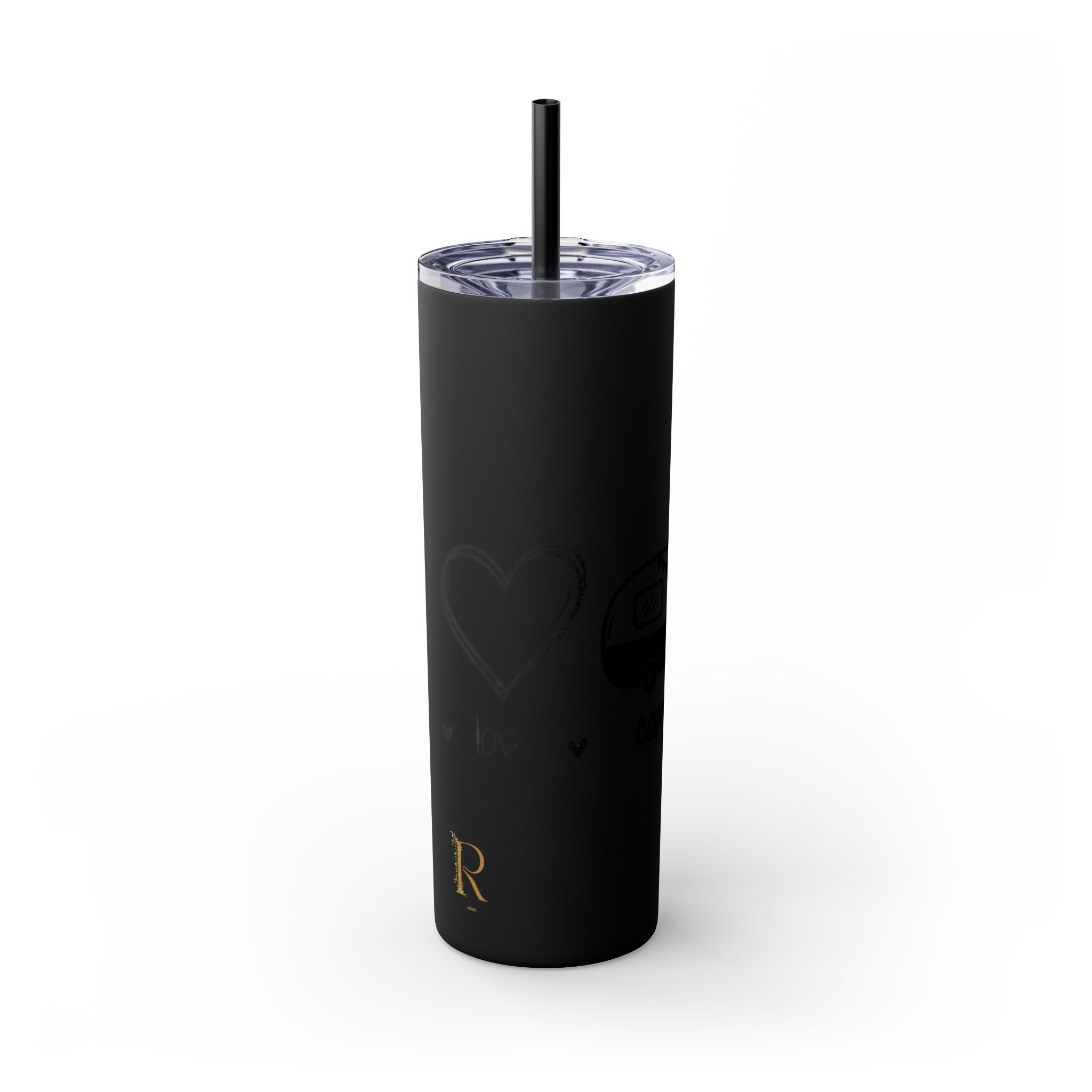 Peace & Love Skinny Tumbler with Straw, 20oz - Stylish Travel Mug for Water, Juice, and Smoothies - Roses