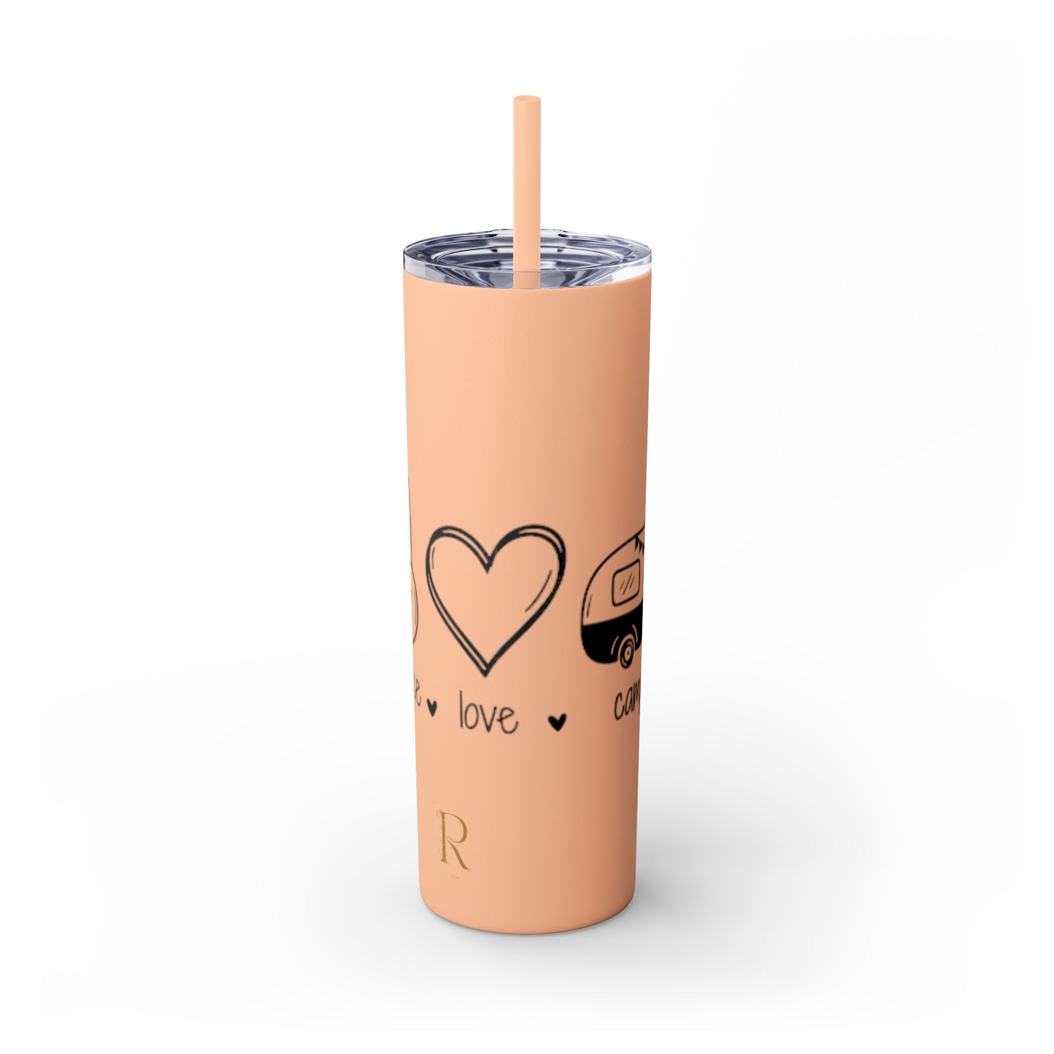 Peace & Love Skinny Tumbler with Straw, 20oz - Stylish Travel Mug for Water, Juice, and Smoothies - Roses