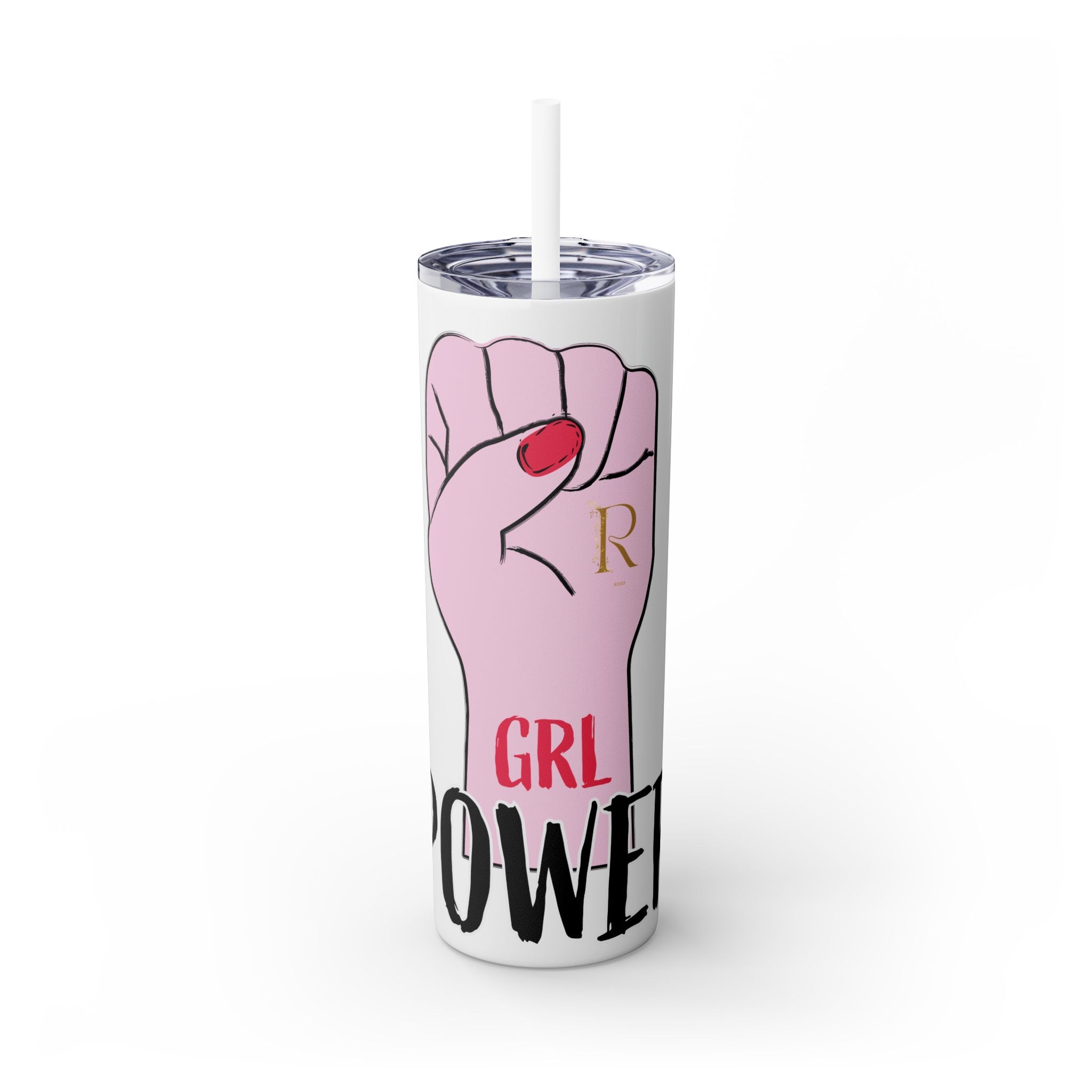 Empowered Girl Power Skinny Tumbler with Straw, 20oz - Roses