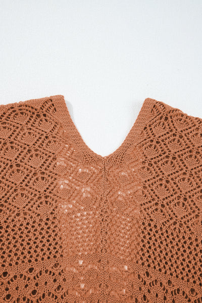 Redwood Burl Mix Pattern Hollow Knit Open Front Cardigan - Roses