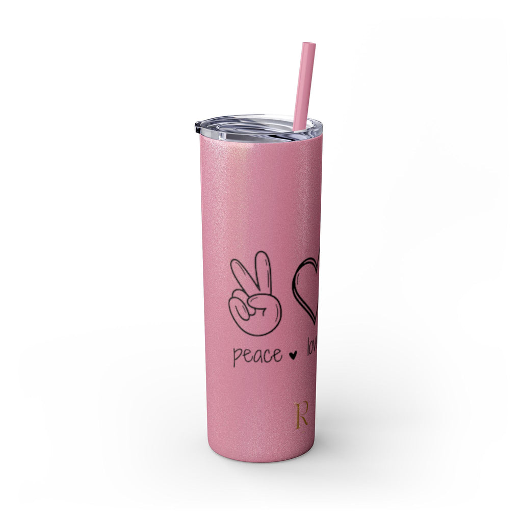 Peace & Love Skinny Tumbler with Straw, 20oz - Stylish Travel Mug for Water, Juice, and Smoothies