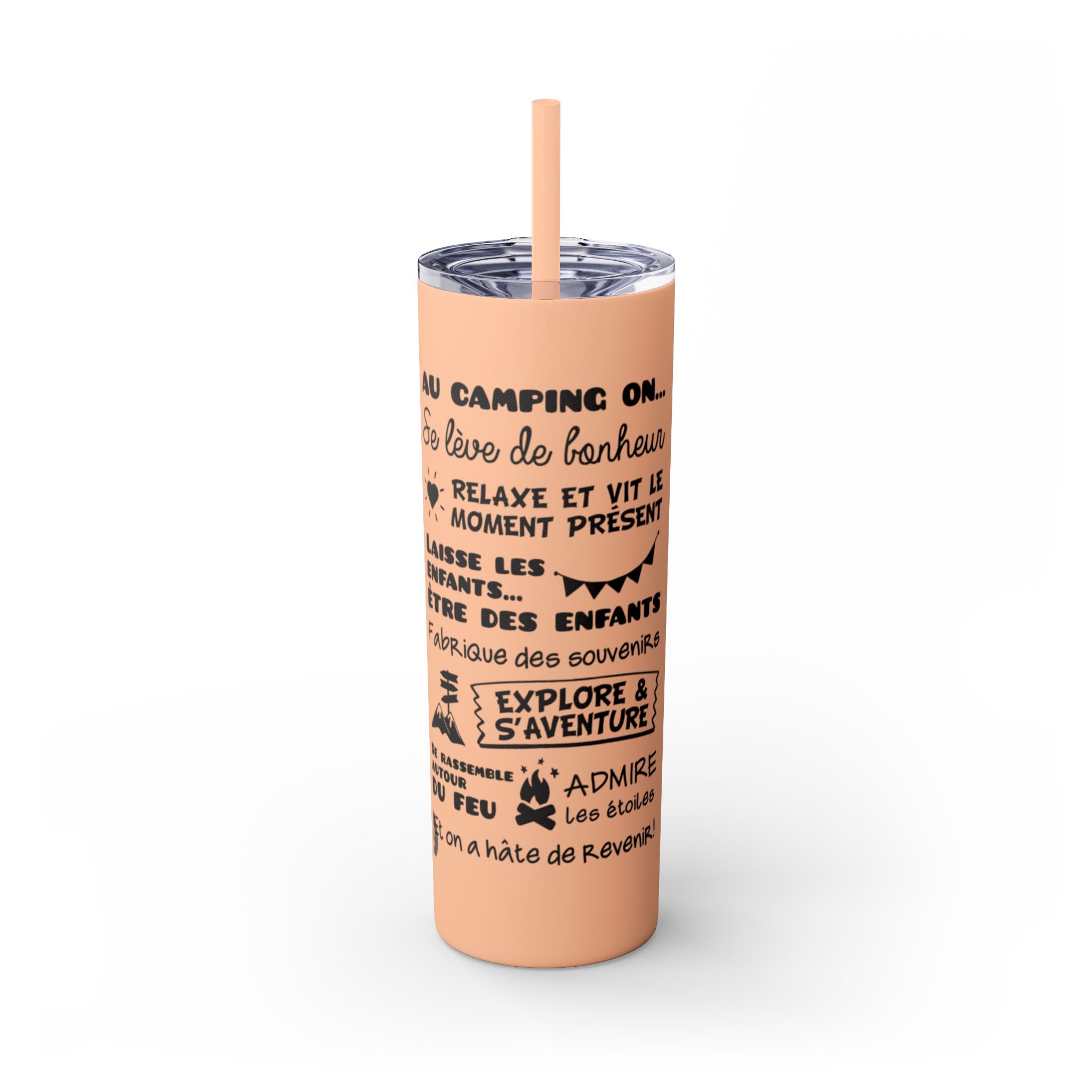 Adventure Camping Skinny Tumbler with Straw – 20oz Insulated Travel Cup for Outdoor Enthusiasts - Roses