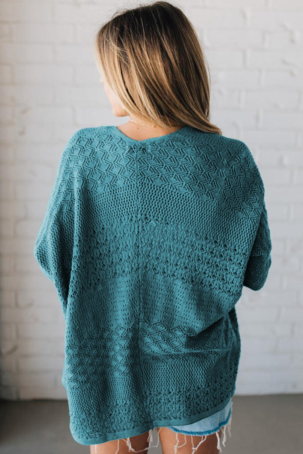 Redwood Burl Mix Pattern Hollow Knit Open Front Cardigan - Roses