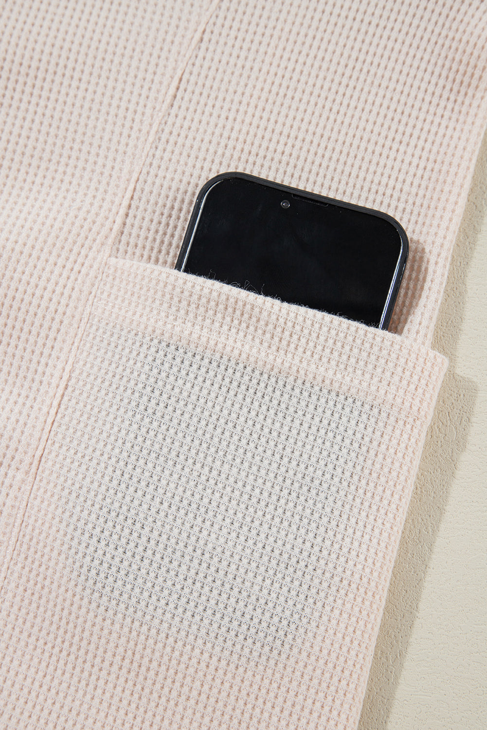 Jet Stream Waffle Long Sleeve Collar Half Button Loose Top - Roses