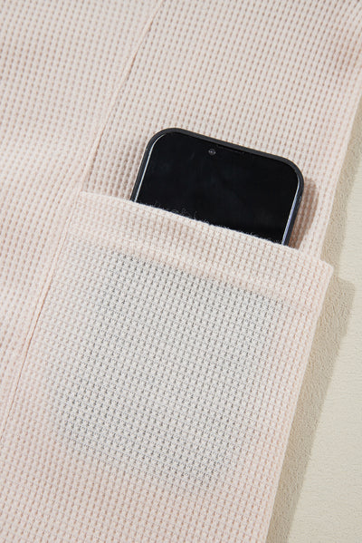 Jet Stream Waffle Long Sleeve Collar Half Button Loose Top - Roses