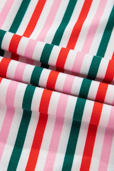 Pink Stripe Christmas Long Sleeve Shirt Style Lounge Dress