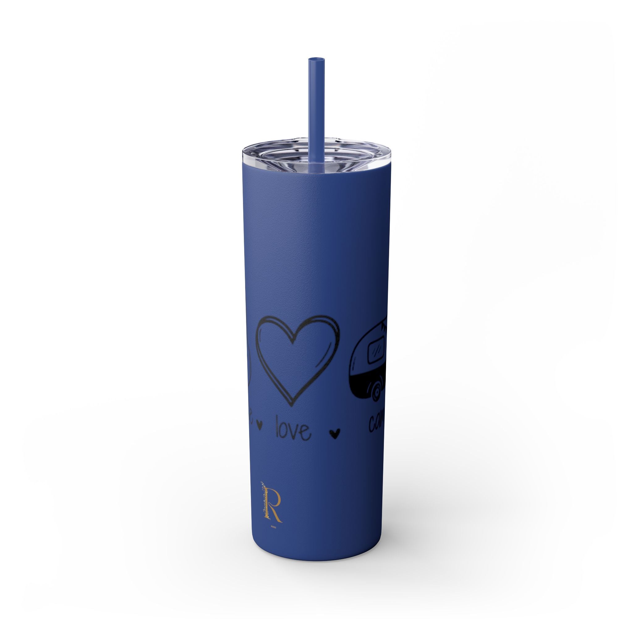 Peace & Love Skinny Tumbler with Straw, 20oz - Stylish Travel Mug for Water, Juice, and Smoothies - Roses
