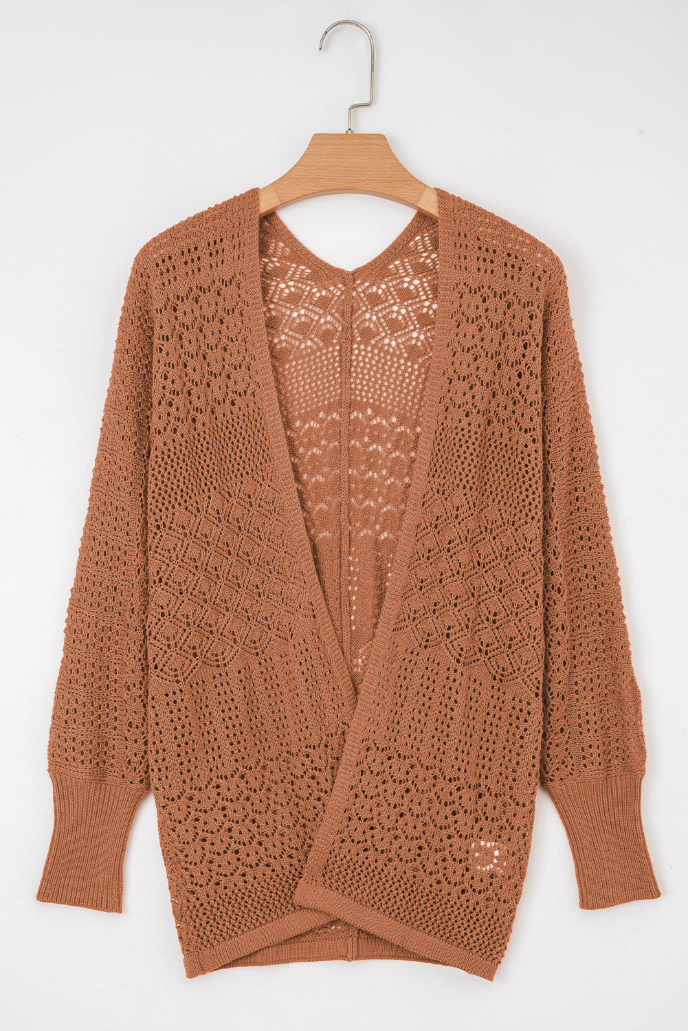 Redwood Burl Mix Pattern Hollow Knit Open Front Cardigan - Roses