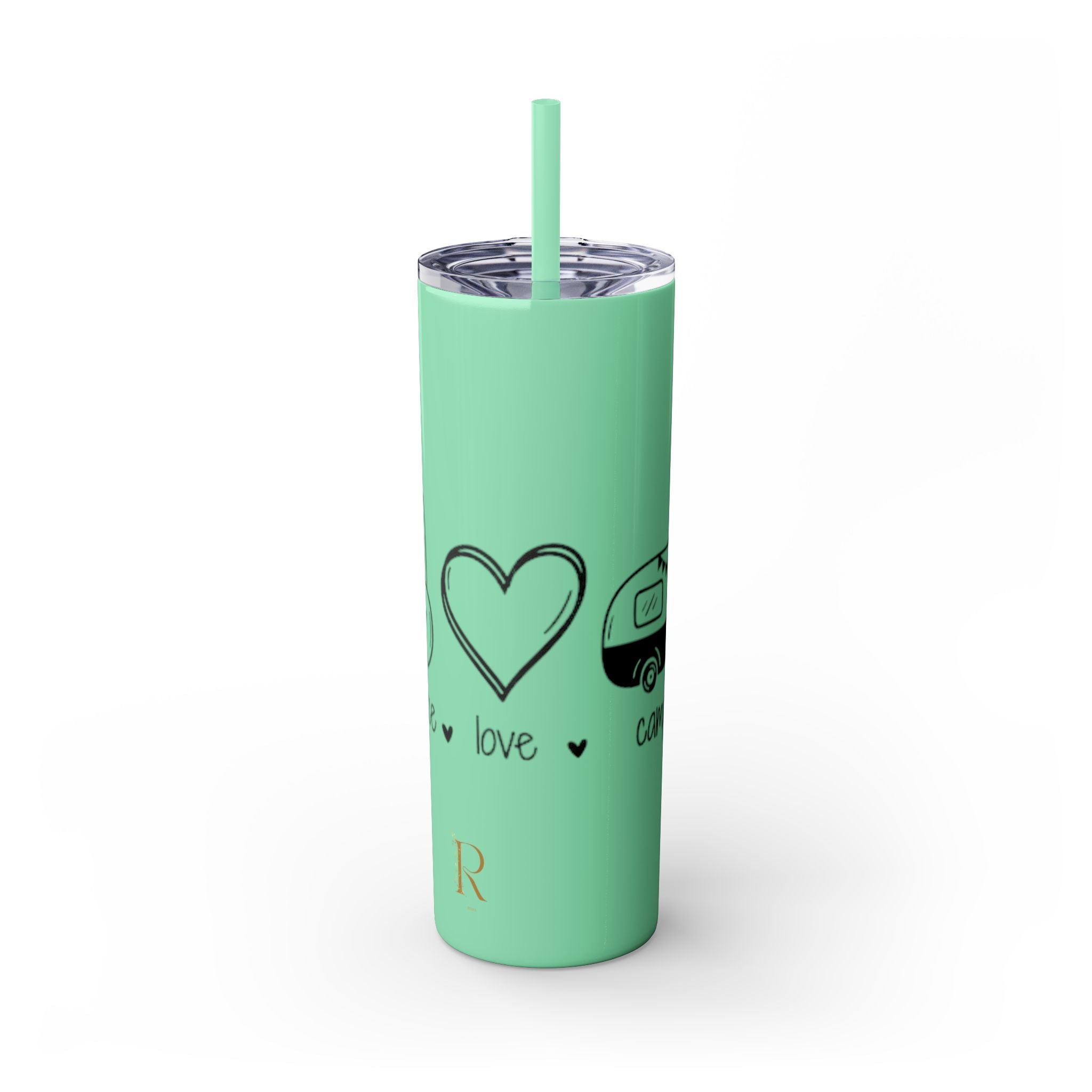 Peace & Love Skinny Tumbler with Straw, 20oz - Stylish Travel Mug for Water, Juice, and Smoothies - Roses