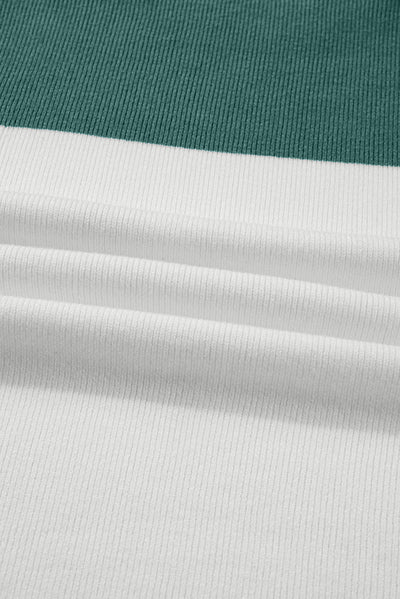 Green Colorblock Ribbed Knit Baggy Sweater