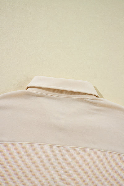 Jet Stream Waffle Long Sleeve Collar Half Button Loose Top - Roses