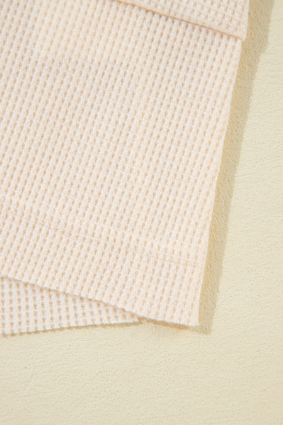 Jet Stream Waffle Long Sleeve Collar Half Button Loose Top - Roses