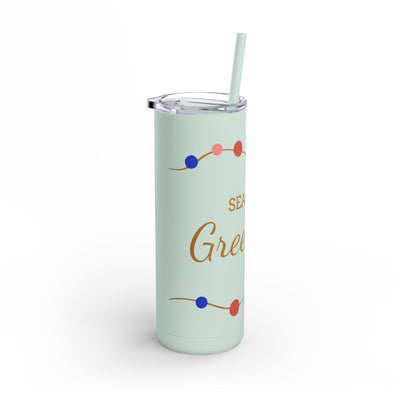 Personalized Season's Greetings Tumbler - 20oz Skinny Matte Drinkware - Roses
