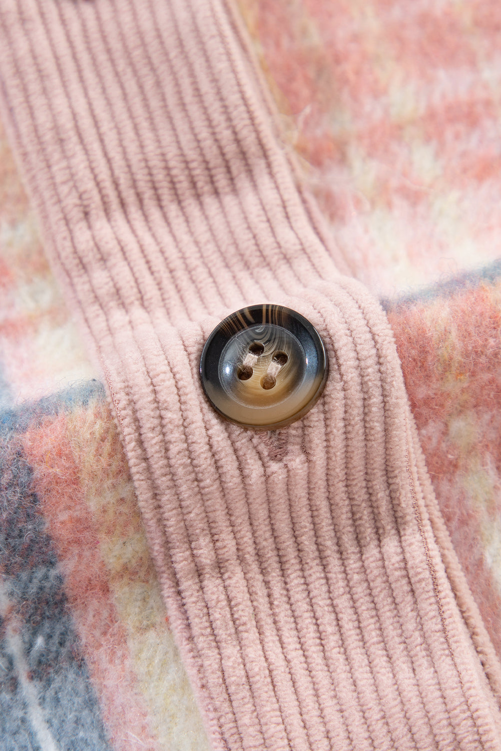 Cinnamon Plaid Corduroy Patchwork Pocket Loose Shacket - Roses