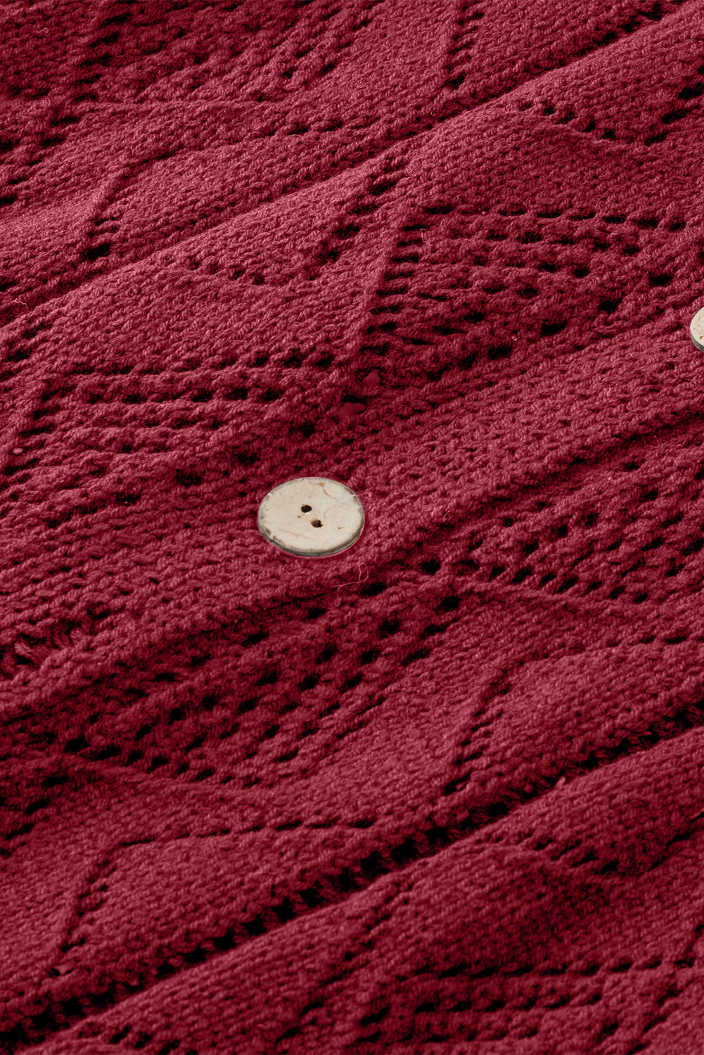 Red Button Up Hollow Out Loose Long Cardigan - Roses