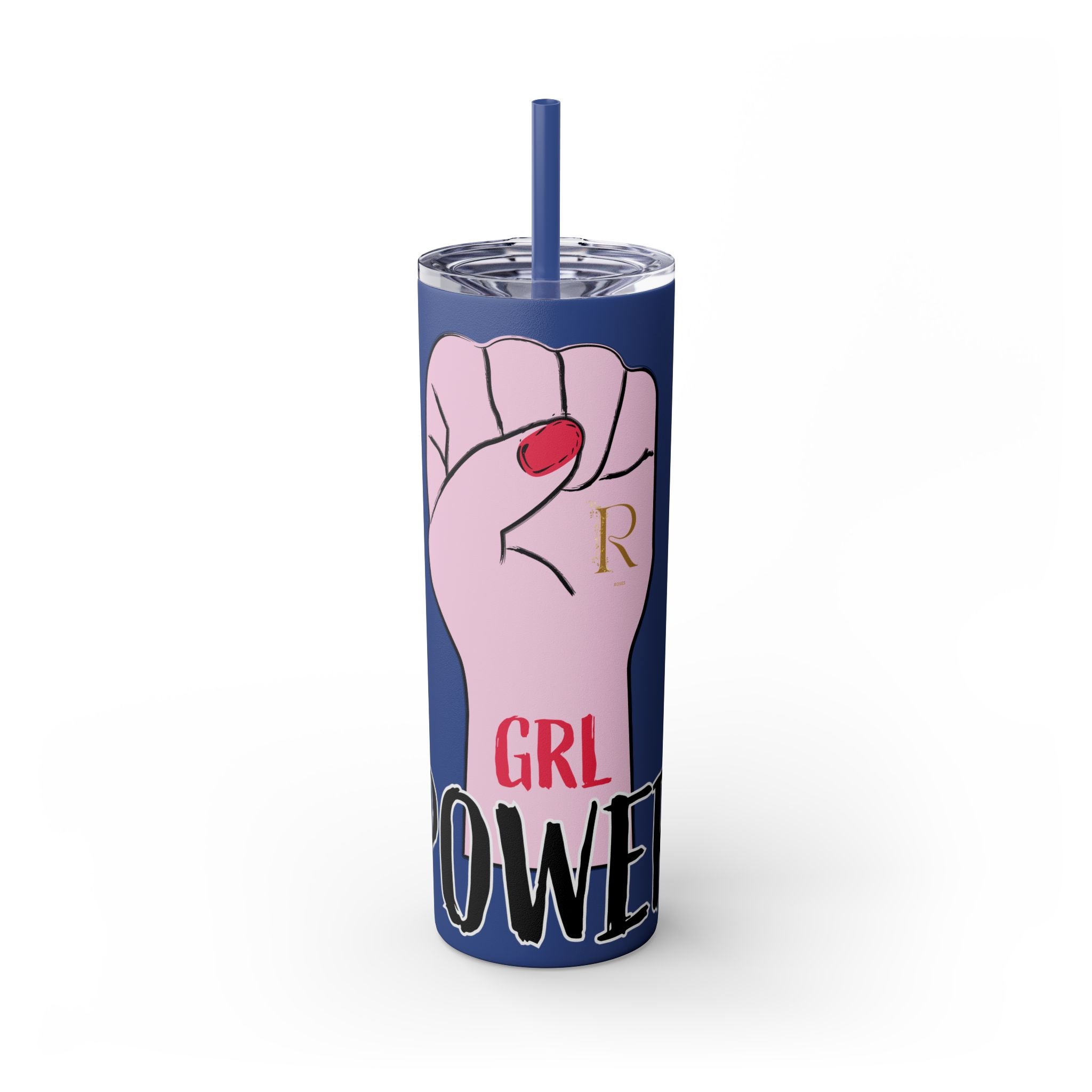 Empowered Girl Power Skinny Tumbler with Straw, 20oz - Roses
