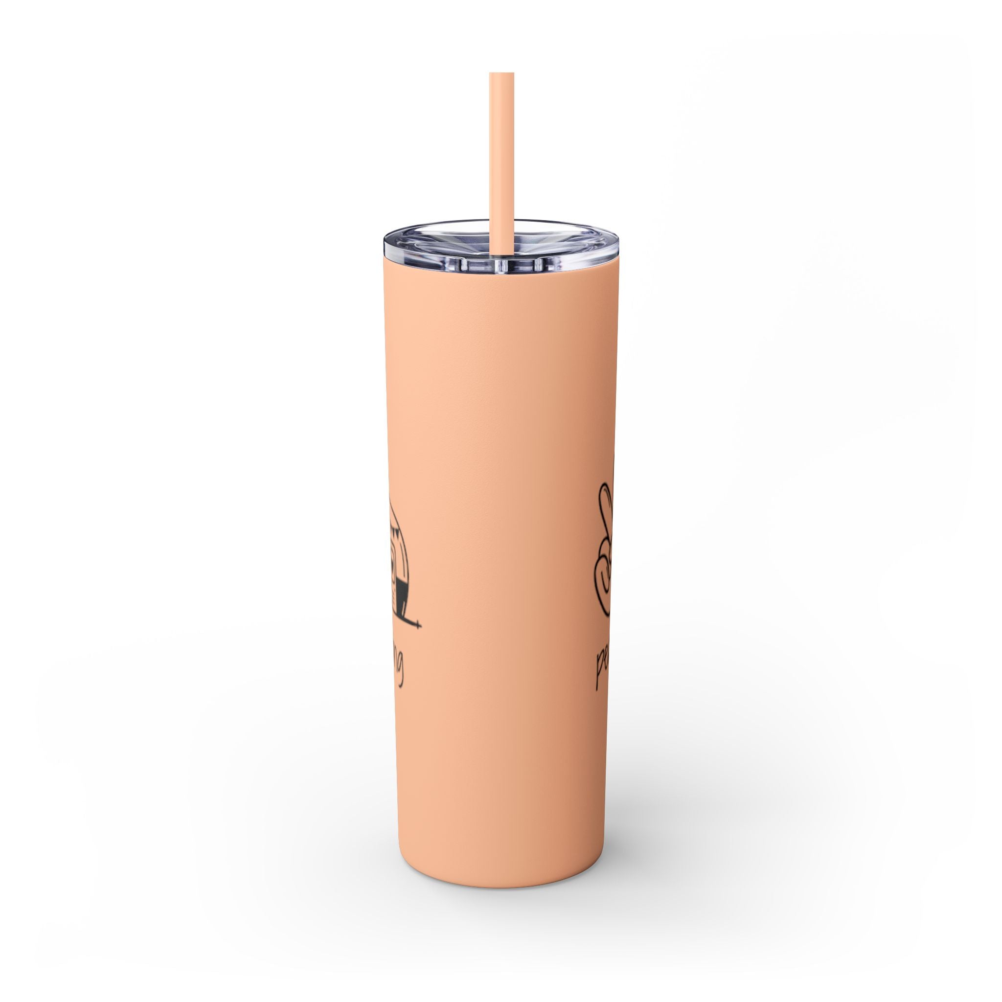 Peace & Love Skinny Tumbler with Straw, 20oz - Stylish Travel Mug for Water, Juice, and Smoothies