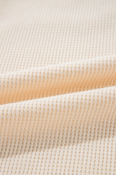 Jet Stream Waffle Long Sleeve Collar Half Button Loose Top - Roses