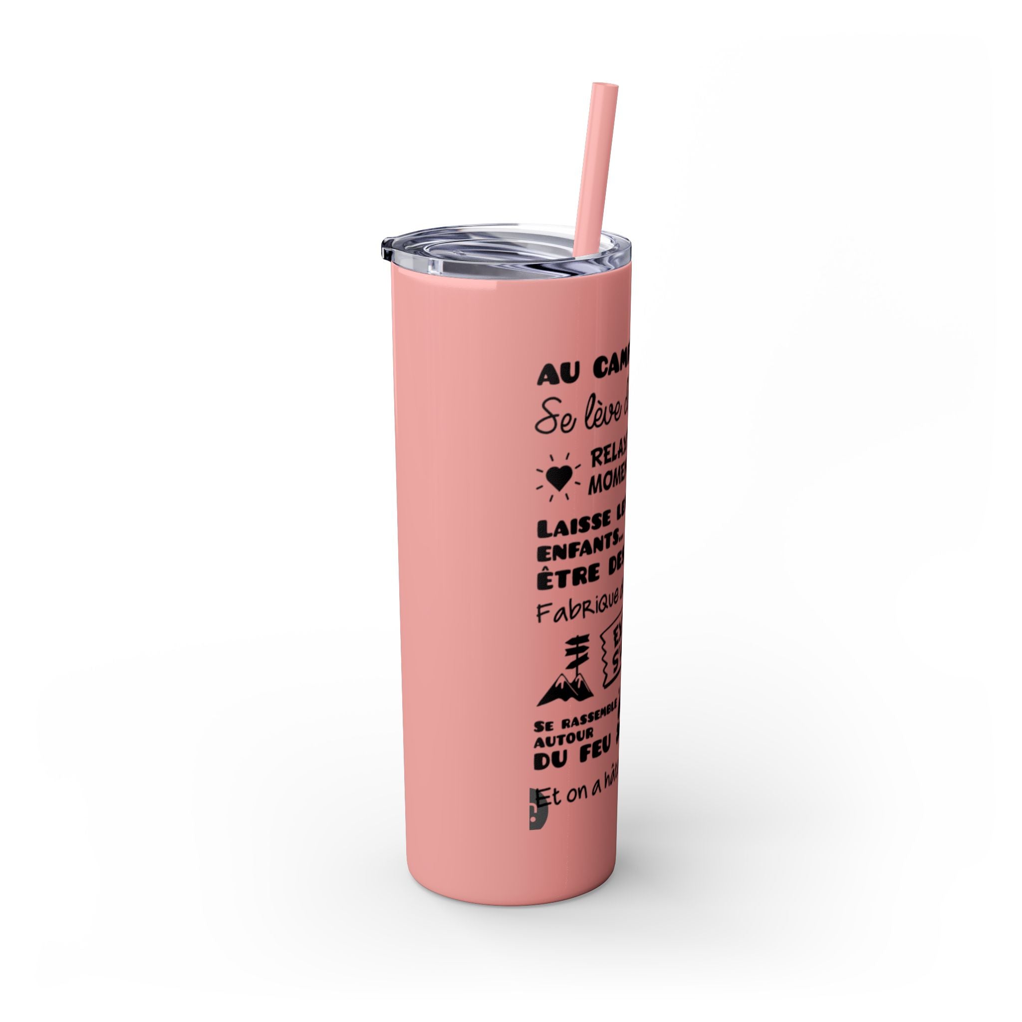 Adventure Camping Skinny Tumbler with Straw – 20oz Insulated Travel Cup for Outdoor Enthusiasts - Roses