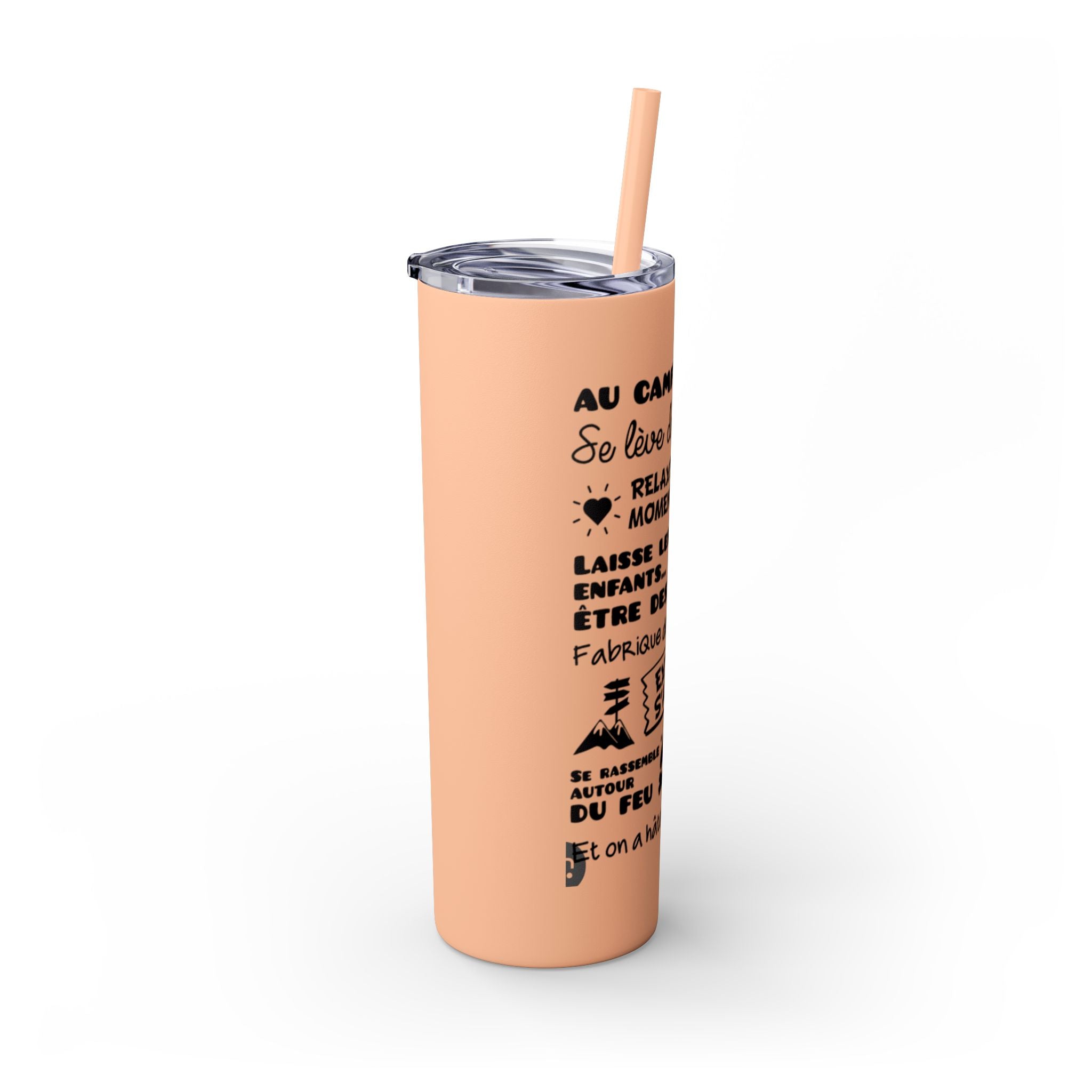 Adventure Camping Skinny Tumbler with Straw – 20oz Insulated Travel Cup for Outdoor Enthusiasts - Roses