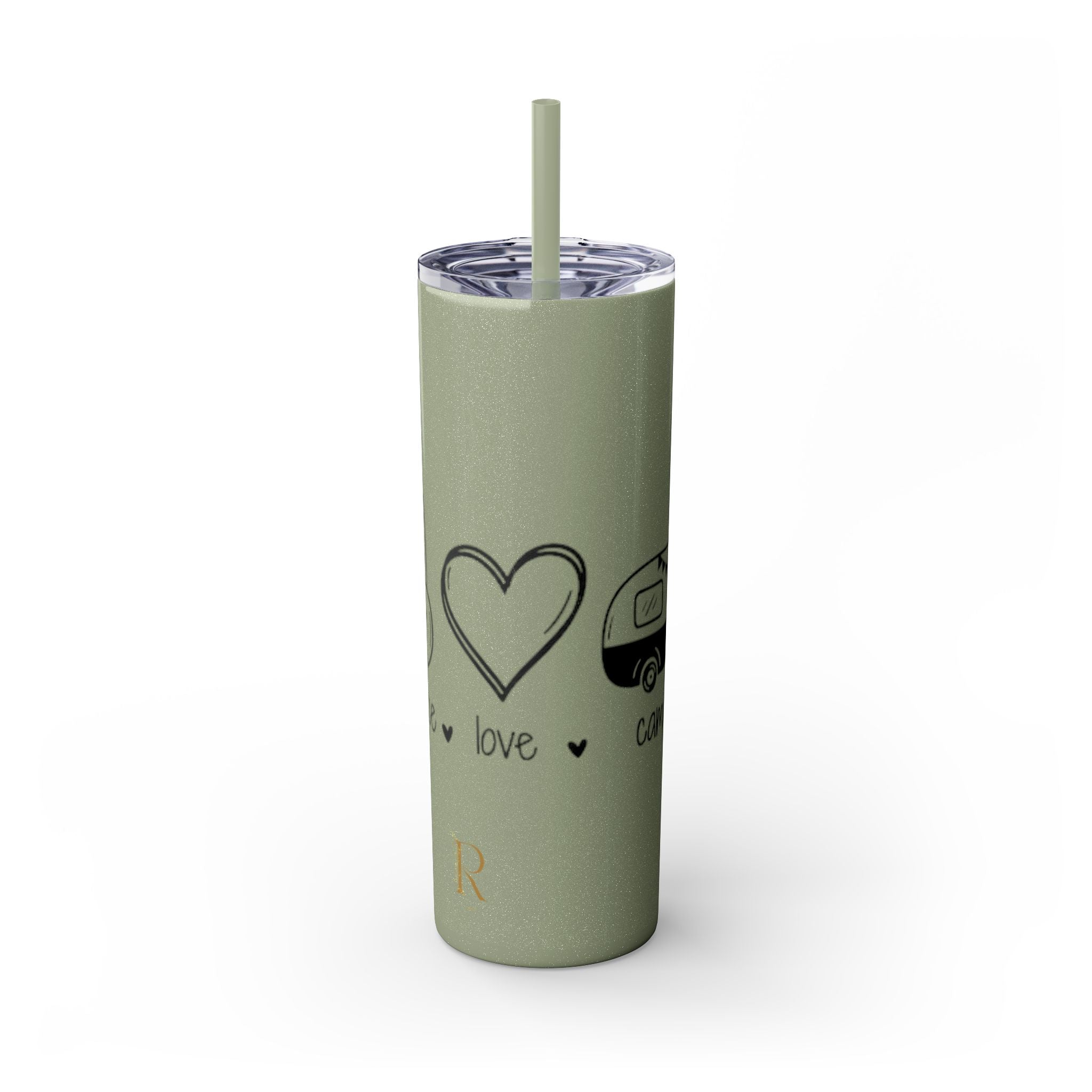 Peace & Love Skinny Tumbler with Straw, 20oz - Stylish Travel Mug for Water, Juice, and Smoothies - Roses