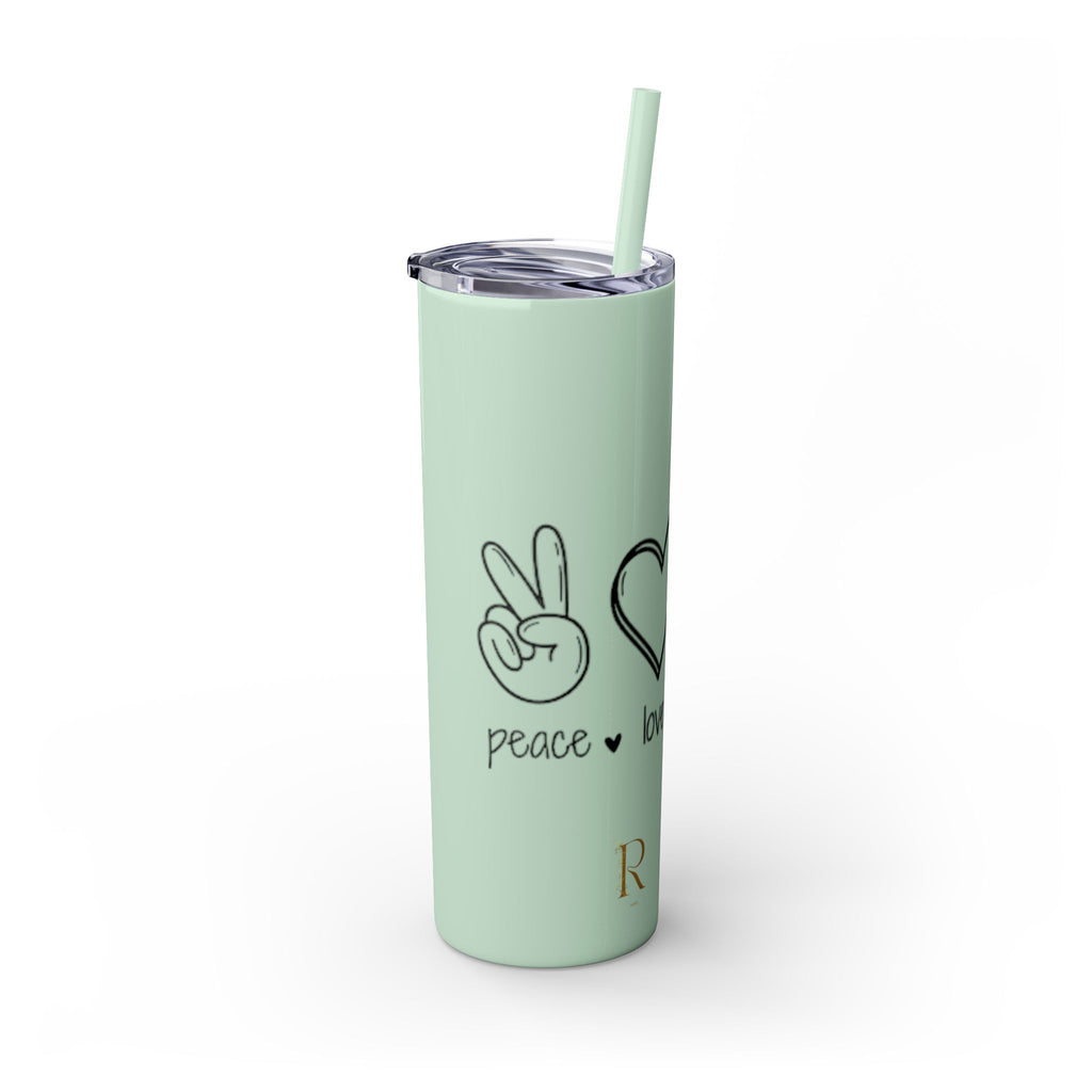 Peace & Love Skinny Tumbler with Straw, 20oz - Stylish Travel Mug for Water, Juice, and Smoothies - Roses
