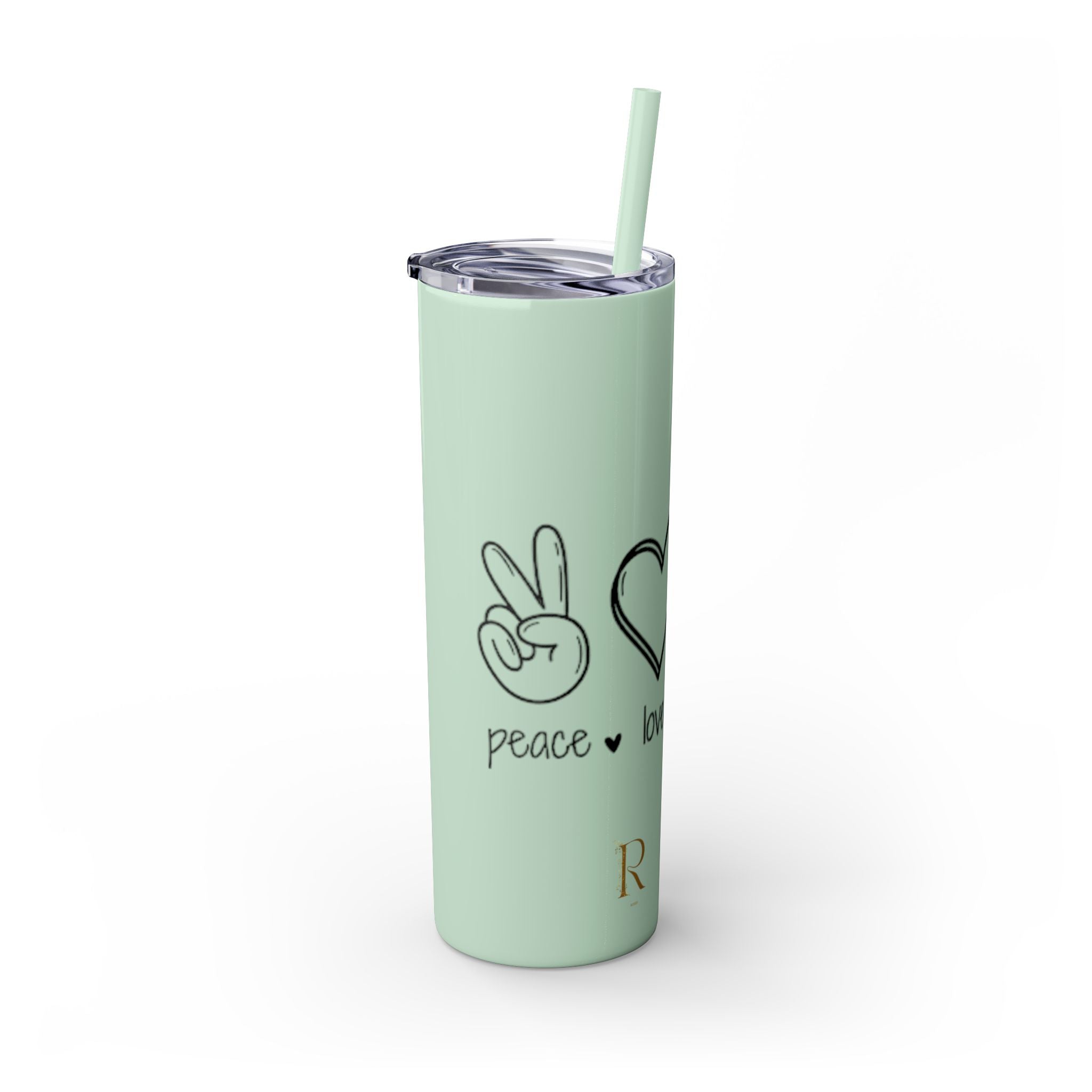 Peace & Love Skinny Tumbler with Straw, 20oz - Stylish Travel Mug for Water, Juice, and Smoothies - Roses