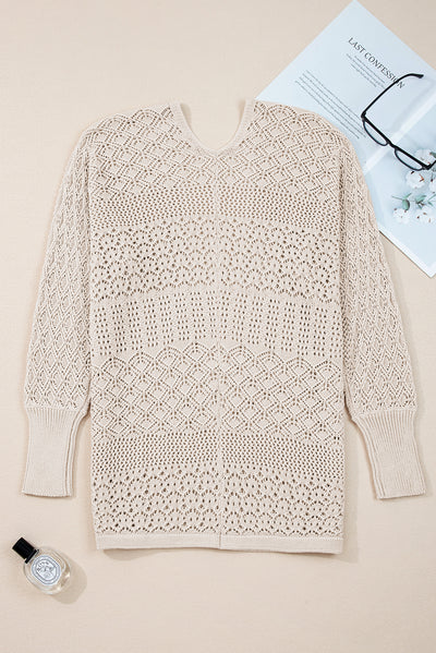 Redwood Burl Mix Pattern Hollow Knit Open Front Cardigan - Roses