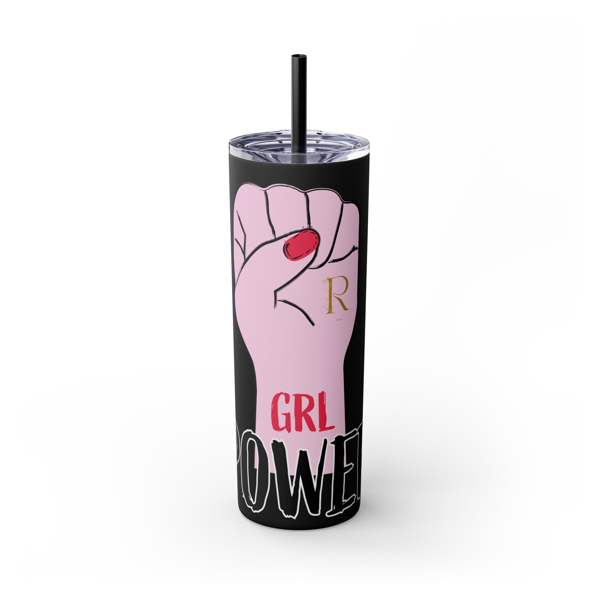 Empowered Girl Power Skinny Tumbler with Straw, 20oz - Roses